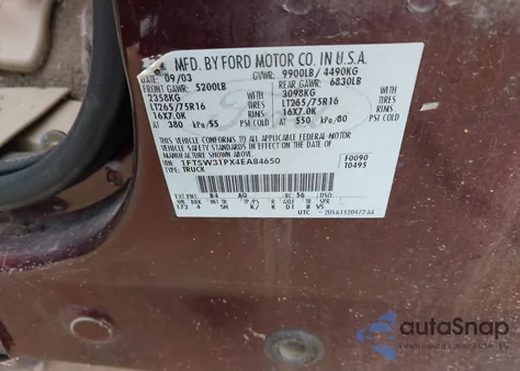 2004 Ford F-350 Lariat/Xl/Xlt из США, поврежденный, VIN 1FTSW31PX4EA84650